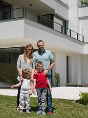 Image showing happy family with children in the yard