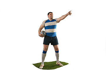 Image showing The silhouette of one caucasian rugby man player isolated on white background