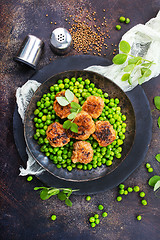 Image showing green peas with cutlets