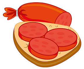 Image showing Sandwich with sausage on white background is insulated