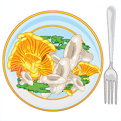 Image showing Mushrooms on plate on white background is insulated
