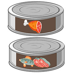 Image showing Fish and canned food in bank from gestures