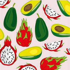 Image showing Vector illustration of the decorative pattern from pitaya and avocado