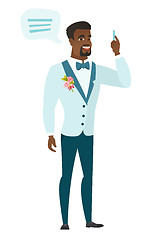 Image showing Young african-american groom with speech bubble.