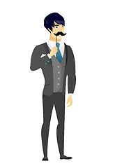 Image showing Cheerful groom with a fake mustache.