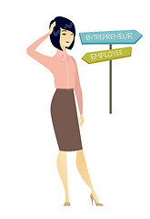 Image showing Confused woman choosing career pathway.