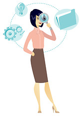 Image showing Asian business woman with magnifying glass.