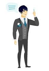 Image showing Young asian groom with speech bubble.