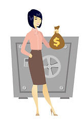 Image showing Asian business woman holding a money bag.
