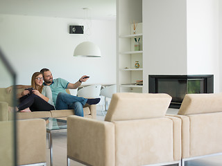 Image showing couple relaxes in the living room