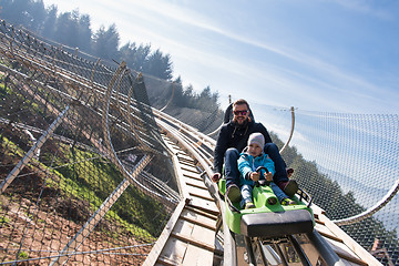 Image showing father and son enjoys driving on alpine coaster