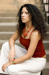 Image showing woman on a staircase