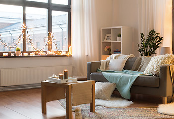 Image showing living room decorated by christmas garland at home