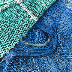 Image showing Turquoise and blue fishing nets