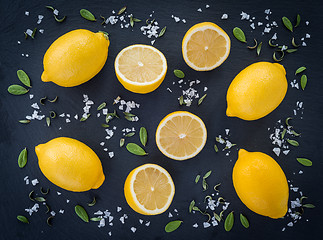 Image showing Lemons and salt on dark background