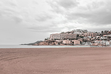 Image showing View over empty beach and hotels