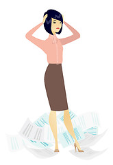 Image showing Stressed business woman having lots of work to do.