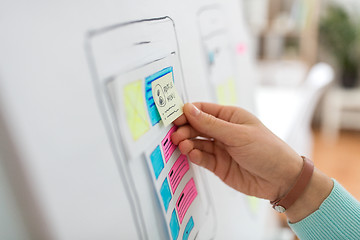 Image showing hand of developer working on ui design at office