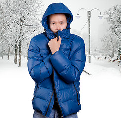 Image showing Sad Asian man in Blue