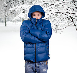 Image showing Sad Asian man in Blue