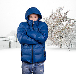 Image showing Sad Asian man in Blue