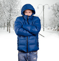 Image showing Sad Asian man in Blue