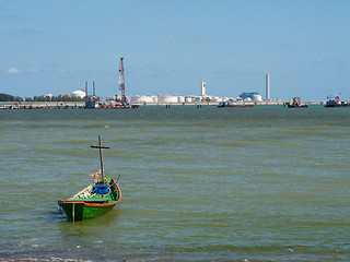 Image showing Fishing boat and oil storage in Rayong, Thailand