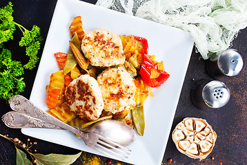 Image showing baked vegetables with cutlet