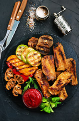 Image showing grilled vegetables and ribs