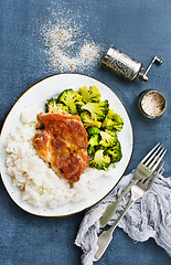 Image showing rice and meat with briccoli