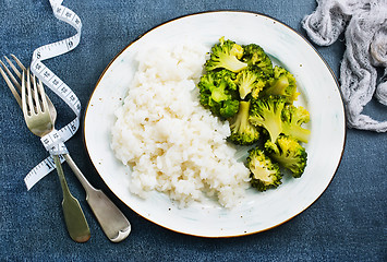 Image showing  white rice and broccoli 