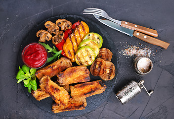 Image showing grilled vegetables and ribs