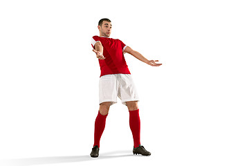 Image showing Professional football soccer player isolated white background