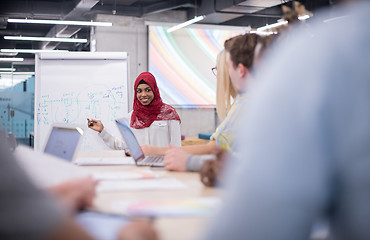 Image showing Muslim businesswoman giving presentations at office