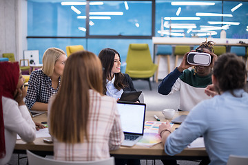 Image showing Young Multiethnic Business team using virtual reality headset