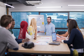 Image showing Multiethnic startup business team having meeting