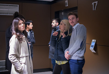 Image showing multiethnic startup business team having a coffee break