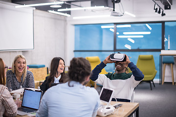 Image showing Young Multiethnic Business team using virtual reality headset