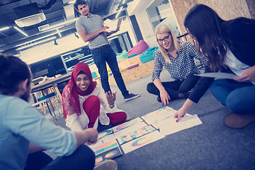 Image showing black muslim woman having meeting with Multiethnic  startup busi