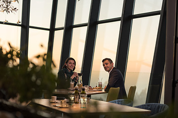 Image showing Couple on a romantic dinner at the restaurant