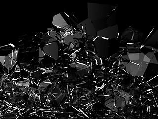 Image showing Pieces of glass broken or cracked on black