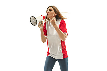 Image showing French fan celebrating on white background