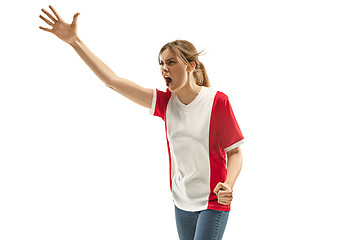 Image showing French fan celebrating on white background