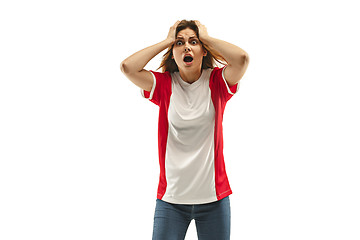 Image showing The unhappy and sad French fan on white background