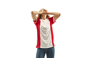 Image showing The unhappy and sad French fan on white background