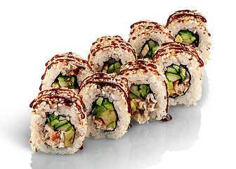 Image showing Several pieces of sushi roll california