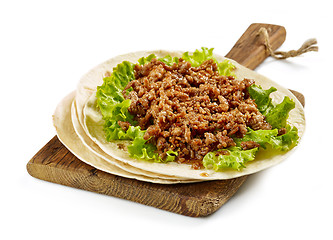 Image showing Tortilla wrap with fried minced meat 