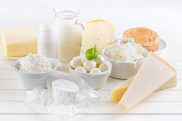 Image showing Variation of dairy products on white