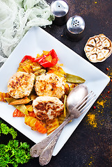 Image showing baked vegetables with cutlet