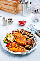 Image showing chicken barbecue and grilled vegetables